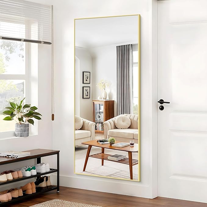 36x72inch Bathroom Mirror, Gold Rectangle Mirror with Thin Metal Frame, Large Rectangular Wall Mirrors for Bathroom, Living Roomm, Hair Salon, Big Farmehouse Mirror Hang Horizontal/Vertical-CasaMuseHome