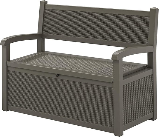 70 Gallon Storage Bench Deck Box for Patio Furniture with Armrest Bench Outdoor Storage-CasaMuseHome