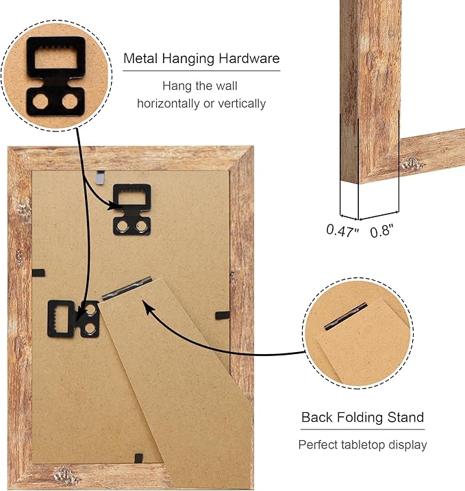 4x6 Picture Frame Set of 4, 4 x 6 Wood Photo Frames with Mat for 3.5x5, Natural Wooden Frame with Real Glass Cover for Wall and Tabletop Display,Brown-CasaMuseHome