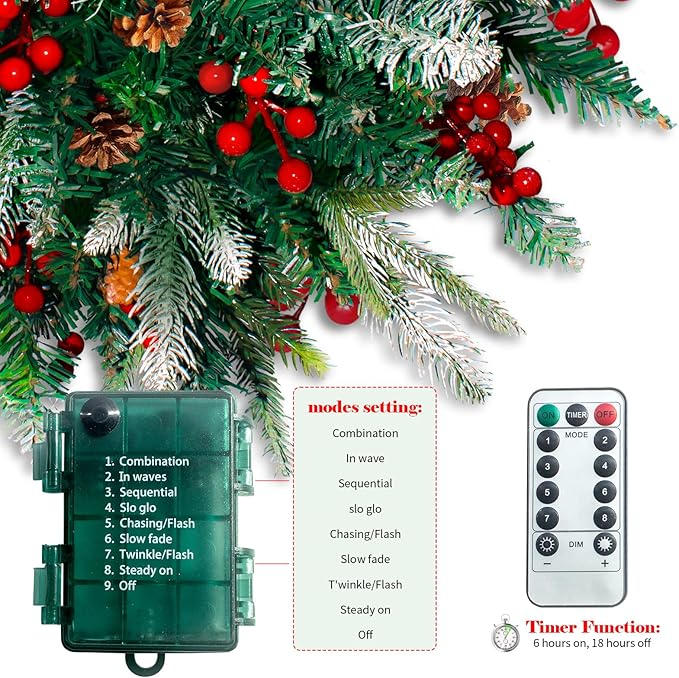 2 Pack Lighted Artificial Christmas Urn Filler, Battery Operated Pre-lit Xmas Pine Trees, Tripod Stake and 60 LED Lights, Holiday Porch Decorations for Porch, Yard, Garden, Flower Beds（Warm White）-CasaMuseHome