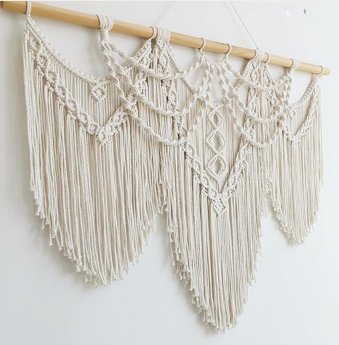 Achart Macrame Wall Hanging Large- Boho Wall Decor- large wall art- Wall Decor Living Room- Macrame Tapestry Boho Decor for Bedroom (Beige-Fringe)-CasaMuseHome