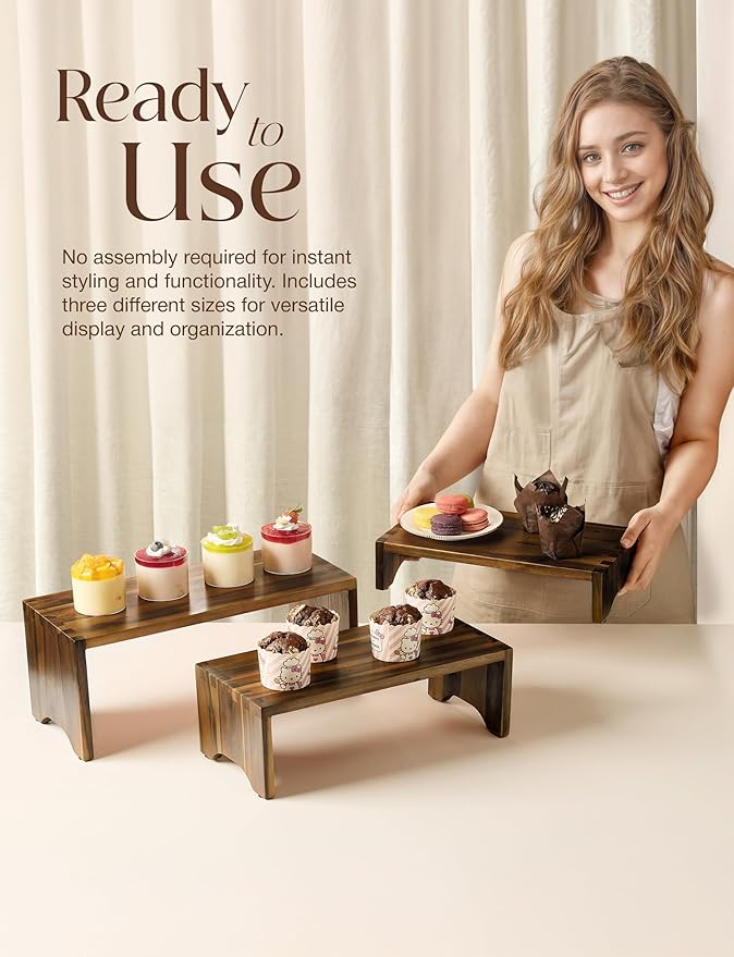 Acacia Wooden 3 Tier Cupcake Stand - Risers for Display for Food Buffet Risers and Stands – Food Stands for Display Party – Acacia Wooden Cupcake Stand - Set of 3 Size (Walnut Color)-CasaMuseHome