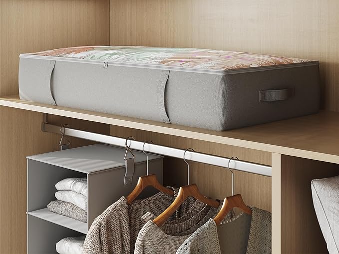 2-Pack Under Bed Storage Containers, 6 Inches Tall Underbed Clothes Storage Organizer Bin with Sturdy Sidewalls/Bottom, Underbed Storage Bins 2 Storage Thin Bins-CasaMuseHome