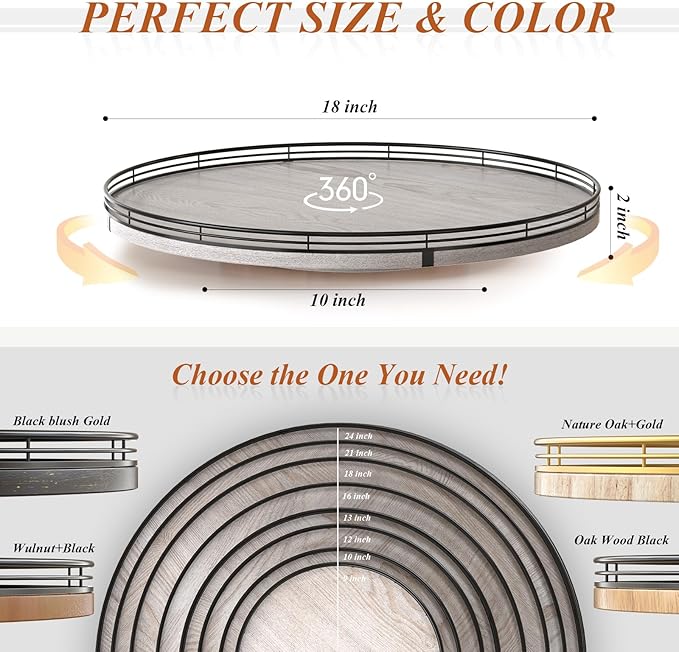 18" Lazy Susan Wood Turntable Organizer for Kitchen Decor, Farmhouse Round Wooden Lazy Susan Organization and Storage for Cabinet, Dining Table, Pantry, Bathroom, Countertop, Centerpiece, Home Decor-CasaMuseHome