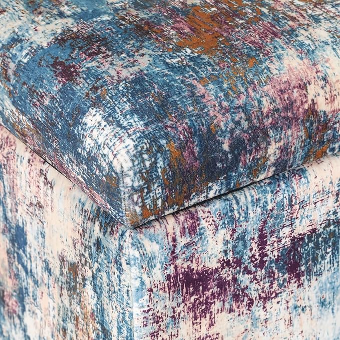 Adeco 18 Inch High Cube Ottoman Storage, Linen Chair Foot Stools, Upholstered Vanity Stool with Hinged Lid, Solid Wood Legs-CasaMuseHome