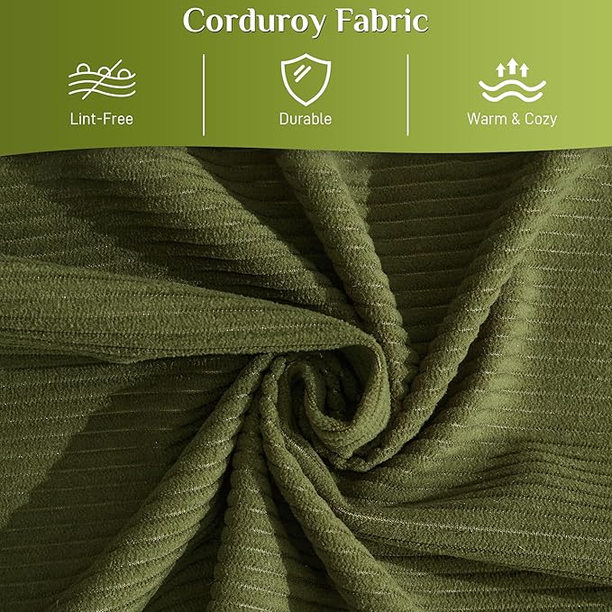 80.3" Convertible Sleeper Sofa Bed with Cylindrical Pillow, Corduroy Folding Mattress Couch with Fixed-Shape Frame, Modular Floor Sofa Lounge Couch for Living Room Bedroom Lounge, Green-CasaMuseHome