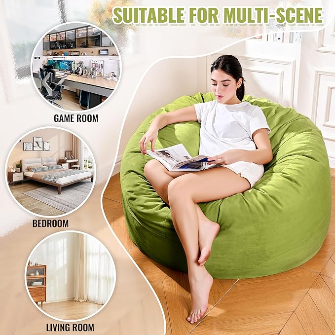4FT Bean Bag Chair: Bean Bag with Velvet Cover, Fluffy and Comfy Bean Bag Chairs for Adults and Kids, Bean Bag Sofa Filled with High-Density Sponge for Gaming (Mint Green)-CasaMuseHome