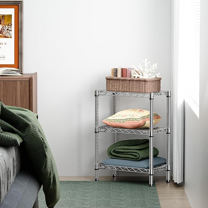 750 lbs 3 Tier Shelf Metal Storage Shelves Wire Rack Closet Organizers with PP Board for Garage Kitchen Bathroom Laundry Chrome 11.8" D x 21.7" W x 28.6" H-CasaMuseHome