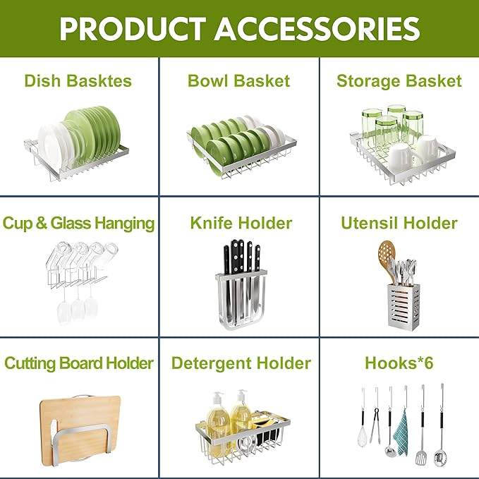 2 Tier Extra Large Stainless Steel Expandable Over The Sink Dish Drainer Drying Rack, Rust Proof Metal, Space Saving, Modern Silver Big Capacity Extendable Plate Strainers Above Kitchen Counter-CasaMuseHome