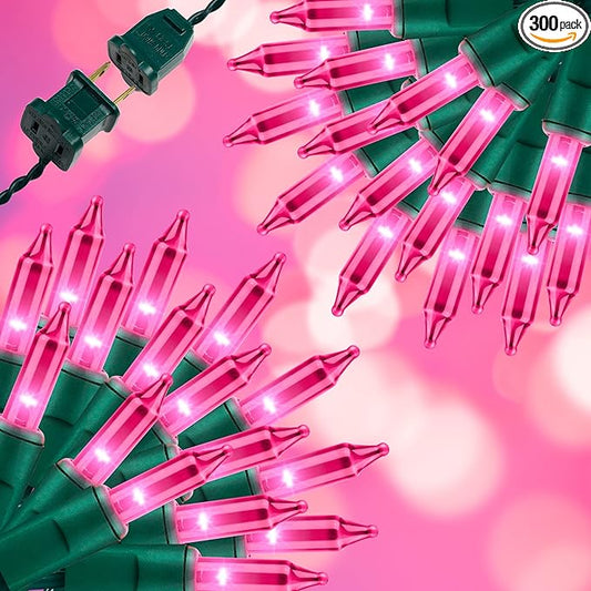 300LIGHTS(2*150L) Pink Extra-Bright with End Connectors Christmas Decorative Lights 19.44m UL Certified Mini String Light Set Waterproof for Home Garden Holiday Tree Party Patio Decor Wedding-CasaMuseHome