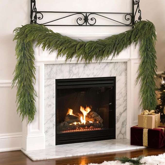 5FT Christmas Norfolk Pine Garland -2PCS, Artificial Pine Needles Garlands Faux Greenery Fake Garland for Holiday Fireplace,Table,Window,Stairs,Mante,Indoor Outdoor Decor-CasaMuseHome