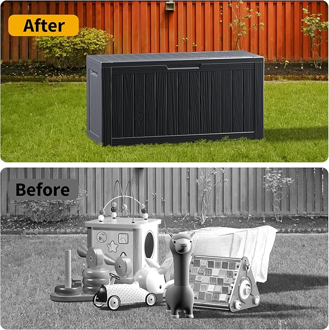 80 Gallon Outdoor Storage Box Waterproof Lockable Resin Deck Box Large, Patio Storage Bin for Pool Accessories Cushion Furniture, Garden Tools, UV-Resistant Outside Delivery Black-CasaMuseHome