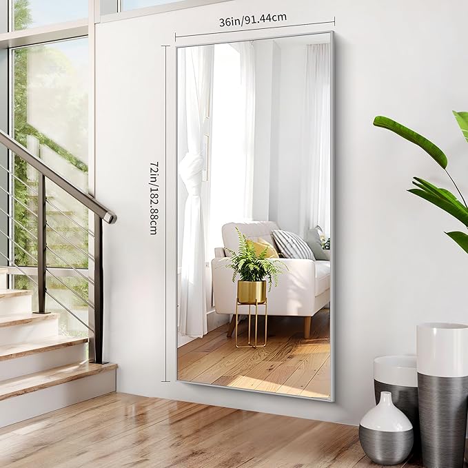 36x72inch Bathroom Mirror, Silver Rectangle Mirror with Thin Metal Frame, Large Rectangular Wall Mirrors for Bathroom, Living Roomm, Hair Salon, Big Farmehouse Mirror Hang Horizontal/Vertical-CasaMuseHome