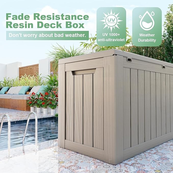 81 Gallon Outdoor Storage Box Waterproof, UV Resistant Resin Deck Box with Hydraulic Rod, Lockable Design and Enhanced Durability for Patio, Garden, and Poolside Use-CasaMuseHome