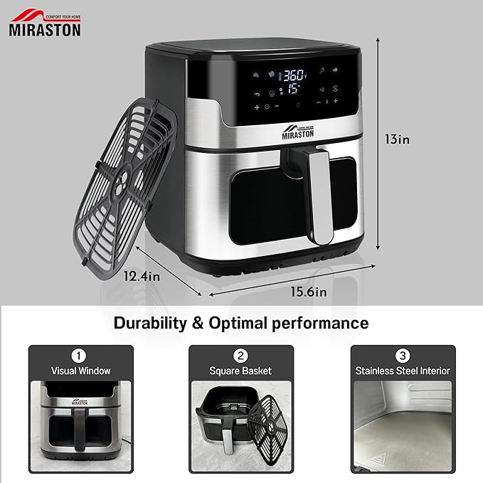 8.5QT Air Fryer, Family Size Digital Air Fryers, Nonstick Square Basket, Smart Touchscreen with 8-Preset, Air Frying, Reheat Leftovers, Party Food, Fast Cooking, Dishwasher-Safe, for Kitchen-CasaMuseHome