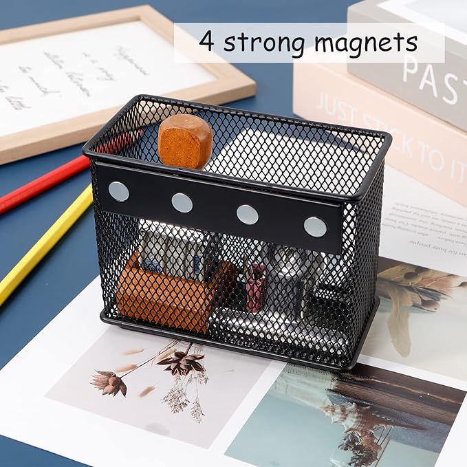4.5'' × 2.2'' × 3.5'' Magnetic Basket for Whiteboard Black Magnetic Basket for fridge, Magnetic Locker Organizer Holder with 4 Strong Magnets, Magnetic Holder for Refrigerator Locker,-CasaMuseHome