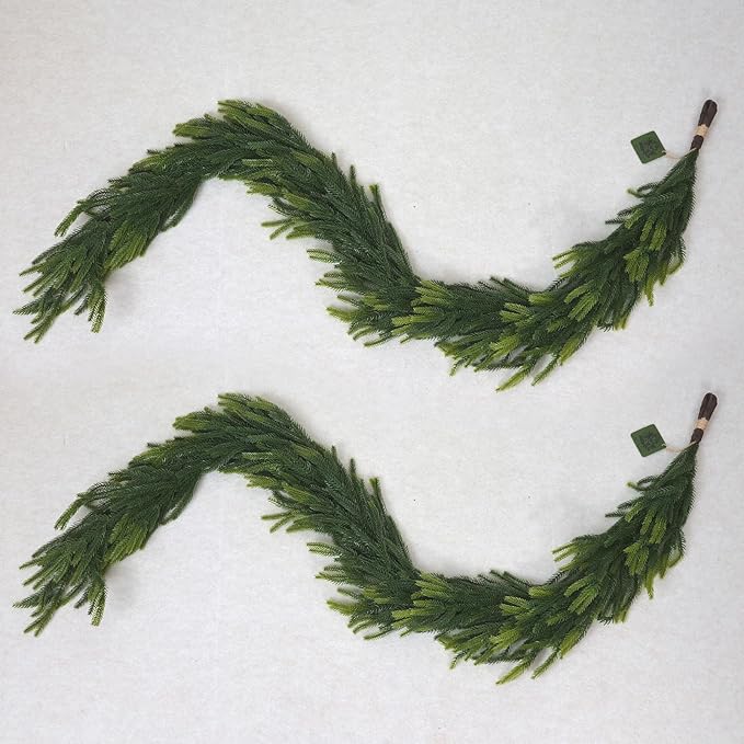 6FT Artificial Norfolk Pine Garland – Real Touch Greenery Garland, Dense Green Plants for Indoor Outdoor Christmas, Holiday, and Home Decoration (2, 6FT-)-CasaMuseHome