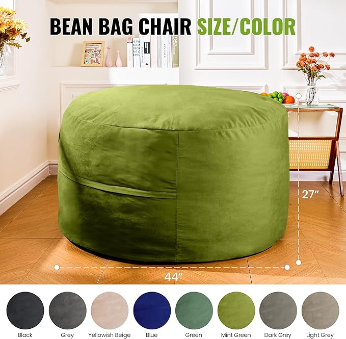 4FT Bean Bag Chair: Bean Bag with Velvet Cover, Fluffy and Comfy Bean Bag Chairs for Adults and Kids, Bean Bag Sofa Filled with High-Density Sponge for Gaming (Mint Green)-CasaMuseHome