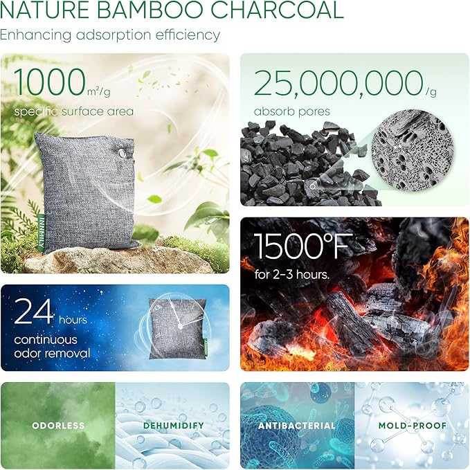 Activated Charcoal Odor Absorber, Odor Eliminator for Strong Odor,Bamboo Charcoal Air Purifying Bags for Home Car Closet Pet, Smoke Room Deodorizer (4 x 500g Large, Unscented)-CasaMuseHome