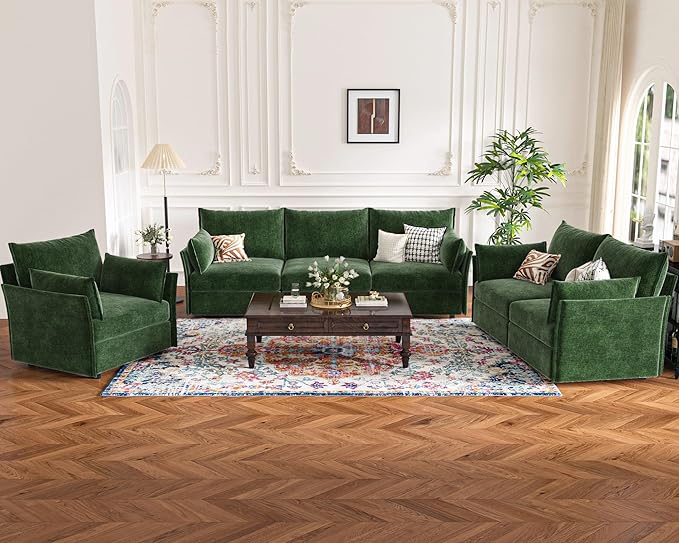 135.5" Oversized Modular Sectional Sofa, L Shaped Convertible Couch with Movable Ottoman, Large 6 Seat Corner Couches for Living Room Deep Seat Green Chenille-CasaMuseHome