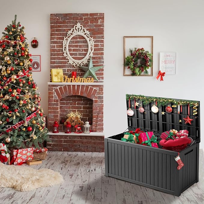 150 Gallon Outdoor Storage Box Patio Deck Box Waterproof, Resin Lockable Outside Large Storage Bin for Pool Cushion Furniture, Garden Tools UV-Resistant, Black-CasaMuseHome