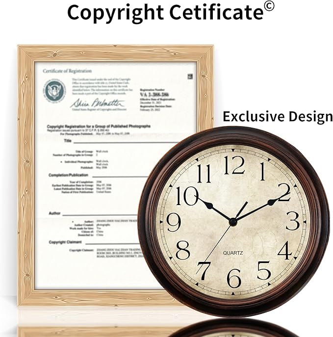 12 Inch Wall Clocks Battery Operated Silent Non-Ticking Analog Wall Clock Vintage Retro Rustic Style Decorative for Living Room Kitchen Home Office(Bronze)-CasaMuseHome