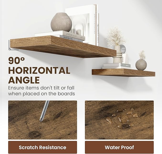 48 Inch Floating Shelves, 12 Inch Deep Floating Shelves for Wall, Floating Shelf with Invisible Brackets, Deep Wall Shelves for Bathroom, Bedroom, Living Room, 1 Pack, Brown-CasaMuseHome