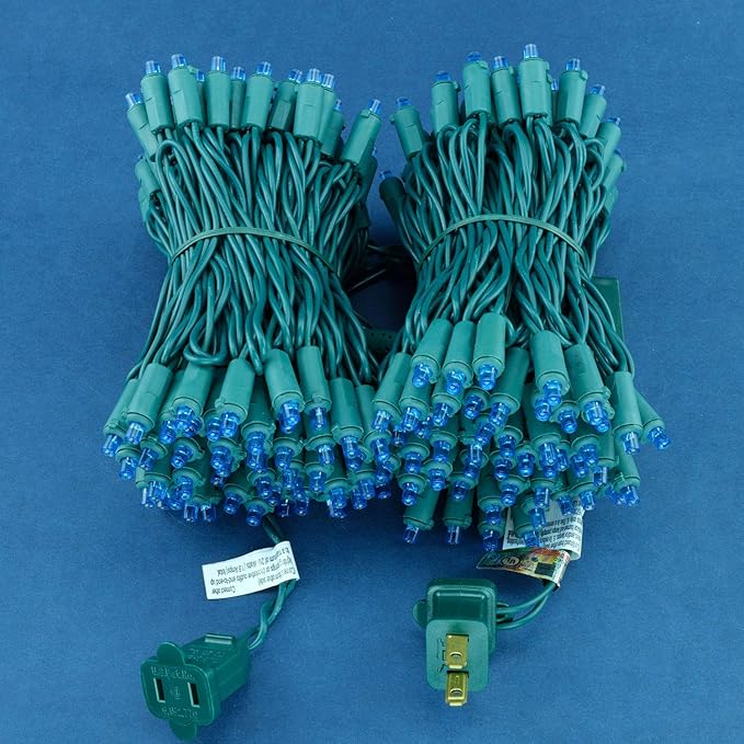 200 Count Blue Wide Angle LED Christmas Lights, 66 ft Green Wire UL Certified Commercial Grade 5mm Holiday String Light Set (Blue)-CasaMuseHome