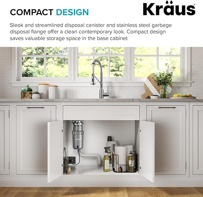 KRAUS® WasteGuard™ High-Speed 1/2 HP Continuous Feed Ultra-Quiet Motor Garbage Disposal with Power Cord and Flange Included and Universal Mount