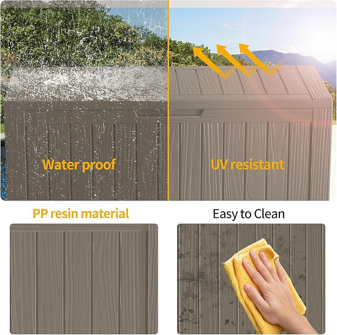 180 Gallon Outdoor Storage Box Waterproof Lockable Resin Deck Box Large, Patio Storage Bin for Pool Accessories Cushion Furniture, Garden Tools, UV-Resistant Outside Delivery Grey-CasaMuseHome