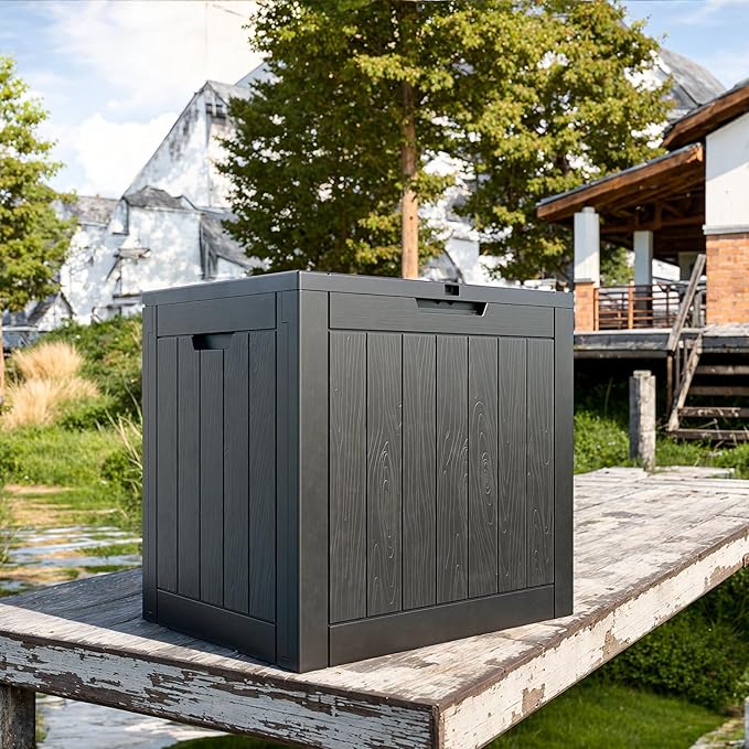30 Gallon Outdoor Deck Box,Storage Lockable Waterproof Patio Furniture,Garden Tools,Cushions,Pool Accessories Outside Storage Resin Box(Black)-CasaMuseHome