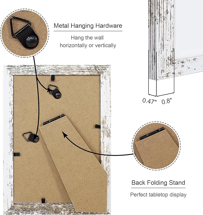 4x6 Picture Frame Set of 4, 4 x 6 Wood Photo Frames with Mat for 3.5x5, Rustic Natural Wooden Frame with Real Glass Cover for Wall and Tabletop Display,Distressed White-CasaMuseHome