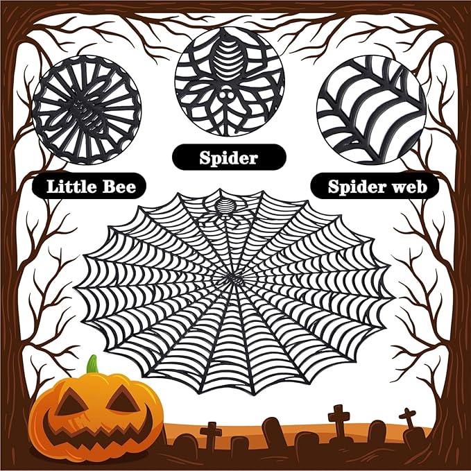 8 Pcs Spider Web Placemats - 15" Heat Insulation Table Mats - Hollow Out Spiderweb Coasters for Dining Table Halloween Decoration (Black)-CasaMuseHome