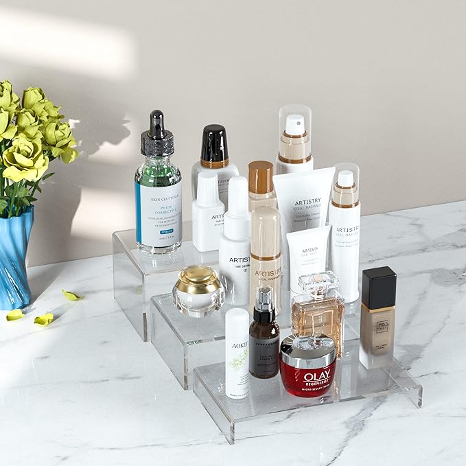 Acrylic Risers Display Stands 3pcs, Rectangular Dessert Table Display Set, Clear Display Shelf for Funko Pop, Collectibles, Retails, Shoes, Plants, Home Decors, Decoration - 7.5''x8''x8.5''-CasaMuseHome