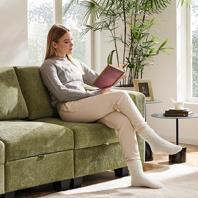 38.5 Oversized Accent Chair with Storage Green Corduroy, Single Modern Accent Sofa Chair with Arms for Apartment Living Room (21" Deep Seat)-CasaMuseHome