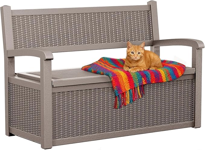 80 Gallon Storage Bench Deck Box, Waterproof and Lockable Outdoor Storage Furniture for Patio, Garden, and Porch – Perfect for Storing Garden Tools and Cushions (Gray)-CasaMuseHome