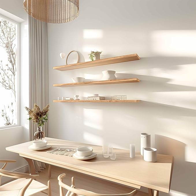 48 Inch Floating Shelves for Wall Rustic Light Wood Wall Shelves for Bedroom Set of 4-CasaMuseHome