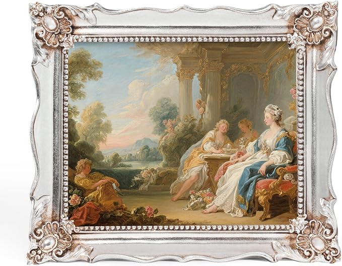 8x10 Vintage Picture Frame with Embossed Flower Design, Silver Ornate Frame for 8x10 or 5x7 Pictures with White Mat, Hand-Crafted Resin Antique Frames for Tabletop & Wall Hanging, Home Decor (Silver)-CasaMuseHome