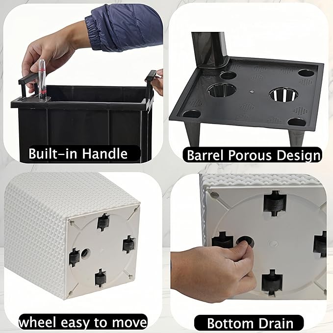 2Pcs 23in High Large Plant Pots Planter-Self-Watering,Modern Planter with Drain Holes,Water Level Monitor,Inner Bucket for Indoor/Outdoor Front Porch Patio,Black Rattan-CasaMuseHome