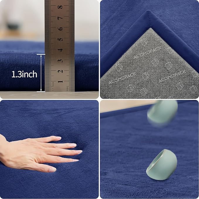 ACOMOPACK Baby Play Mat for Floor 1.3" Thick Memory Foam Play Mat 71"×79" Tummy Time Crawling with Non-Slip Bottom for Living Room,Nursery,Soft Velvet Playpen Mats for Kids,Infants（Royal Blue）-CasaMuseHome