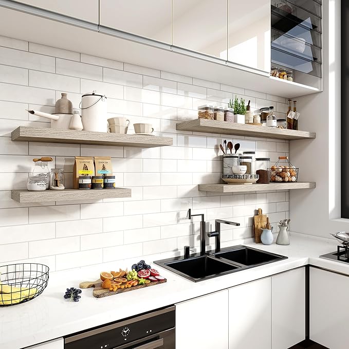 24 Inch Floating Shelves, 11.6 Inch Deep Floating Shelves for Wall, Floating Shelf with Invisible Brackets, Deep Shelves for Bathroom, Bedroom, Living Room, 2 Pack, Vintage Gray Oak-CasaMuseHome