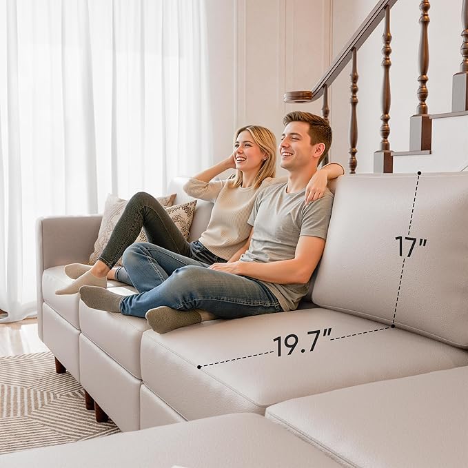 91.5" Faux Leather U Shaped Modular Sectional Sofa, 5 Seater Couch with Movable Ottoman Deep Seat and Storage Seat with Removable Cover for Living Room, Apartment - Whitesand-CasaMuseHome