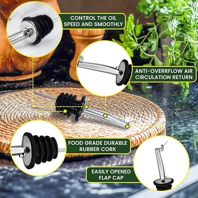 18 oz Ceramic Olive Oil Dispenser Bottle for Kitchen, Large Capacity Oli and Vinegar Cruet with Stainless Steel Spout, 540 ml Oil Container with Handle for Cooking Preventing, Vinegar Cruet-CasaMuseHome