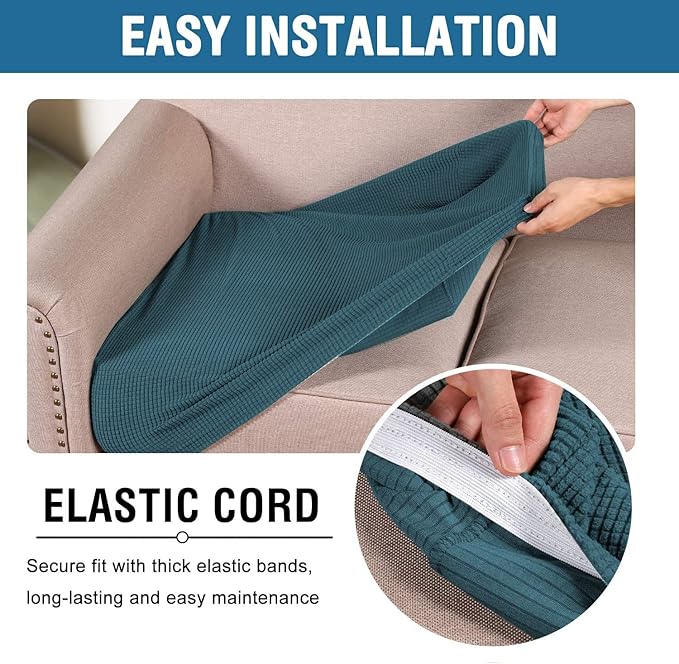 H.VERSAILTEX Super Stretch Individual Seat Cushion Covers Sofa Covers Couch Cushion Covers Slipcover Sets Thick Jacquard Textured Twill Fabric (2 Piece Medium Sofa Cushion Covers, Deep Teal)-CasaMuseHome