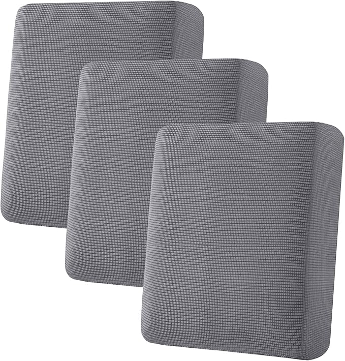 H.VERSAILTEX Super Stretch Individual Seat Cushion Covers Sofa Covers Couch Cushion Cover Slipcover Sets Thick Jacquard Textured Twill Fabric (3 Piece Sofa Cushion Covers, Grey)-CasaMuseHome