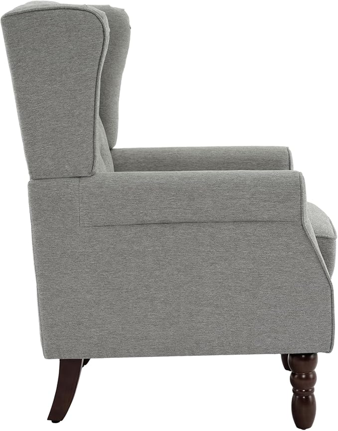 Accent Chair, Upholstered Armchair with Button Tufted High Back & Solid Wood Legs, Comfy Wingback Reading Single Sofa Chair for Small Spaces, Living Room, Bedroom (Light Grey, Set of 1)-CasaMuseHome