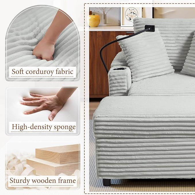 Accent Chair with Storage Ottoman Upholstered Living Room Chairs for Reading Chair with Chaise Lounge Chairs Indoor, Comfortable Armchair for Bedroom-CasaMuseHome