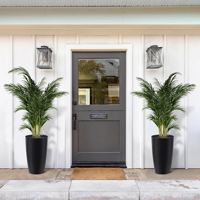 22" Tall Round Planter Set of 2, Self Watering Pots for Indoor Plants, Large Flower Pot Outdoor with Built-in Drainage and a Water Level Monitor, for Patio, Porch, Living Room, or Home Office, Black-CasaMuseHome