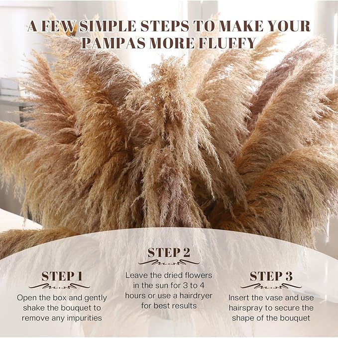 46" inch 11 Stems Natural Pampas Grass Tall Decor,Pompas Grass,Large Borwn Tall Pampas Grass for Floor Vase,Wedding Decorations,Party,Boho Home Decor,and Creating a Boho Ambiance-CasaMuseHome