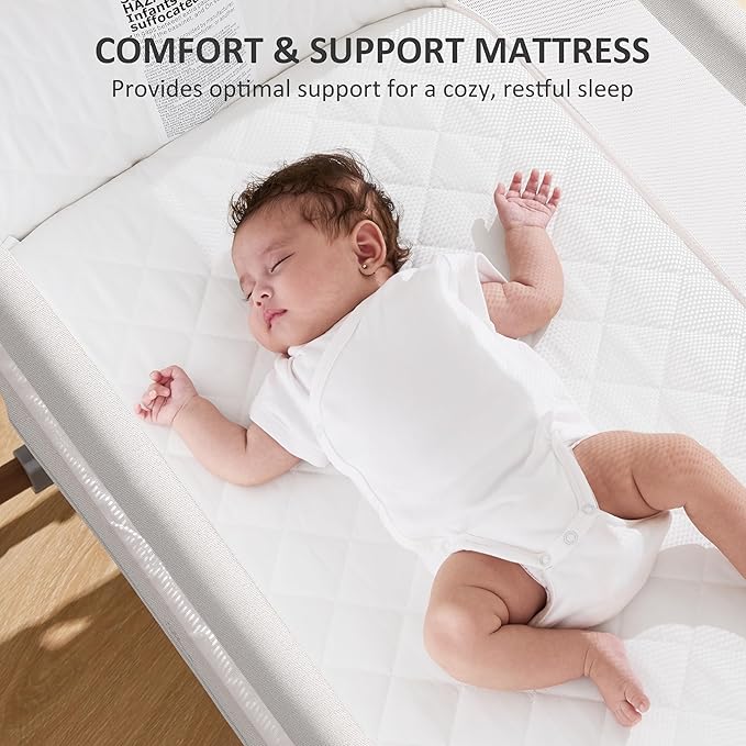3 in 1 Baby Bassinet, Rocking Bassinet, Bedside Bassinet, 6-Height Adjustable, Bassinet Bedside Sleeper, Bedside Bassient for Baby with Comfy Mattress, Breathable Mesh, Large Storage Basket-CasaMuseHome